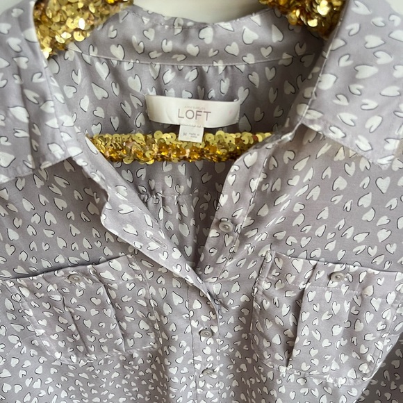 Ann Taylor LOFT Blouse Heart Print Long Sleeve Popover Top - Picture 3 of 6